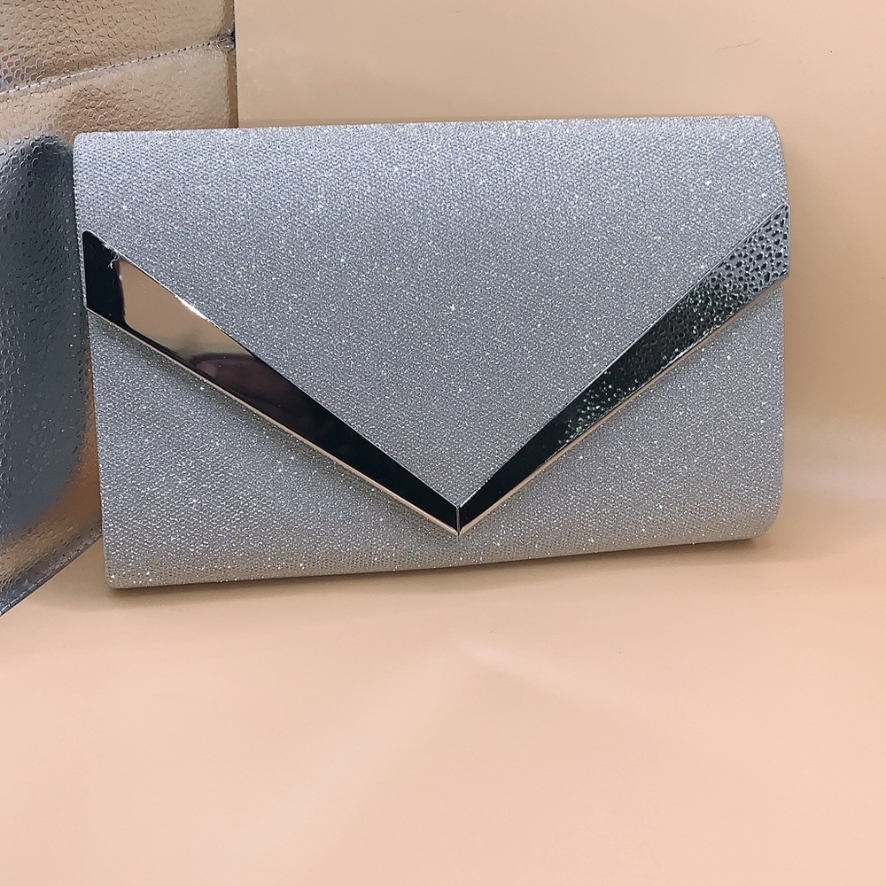 Silver and chrome clutch purse